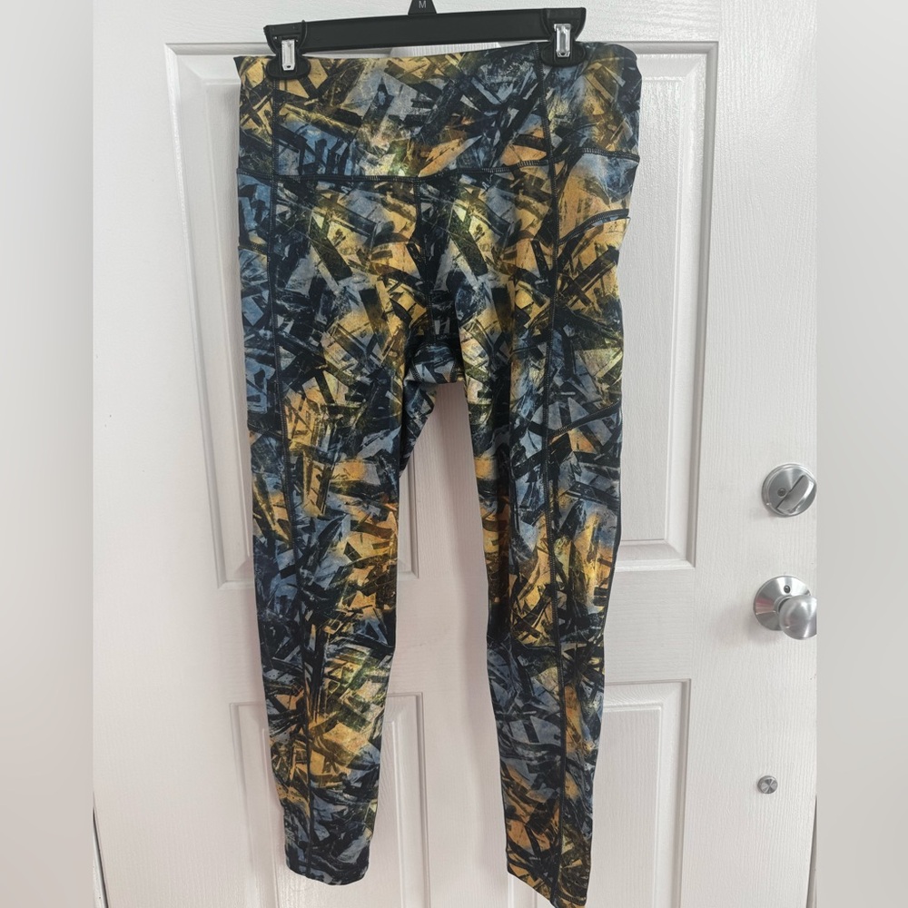 Women’s Abstract Pattern Leggings - Blue & Yellow